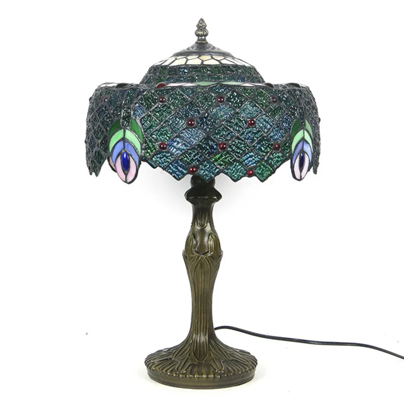 

Romantic Retro Peacock Feather Light Living Room Bedroom Bedside Restaurant Bar Hotel Cafe Tiffany LED Desk Lamp E27 AC110V 220V