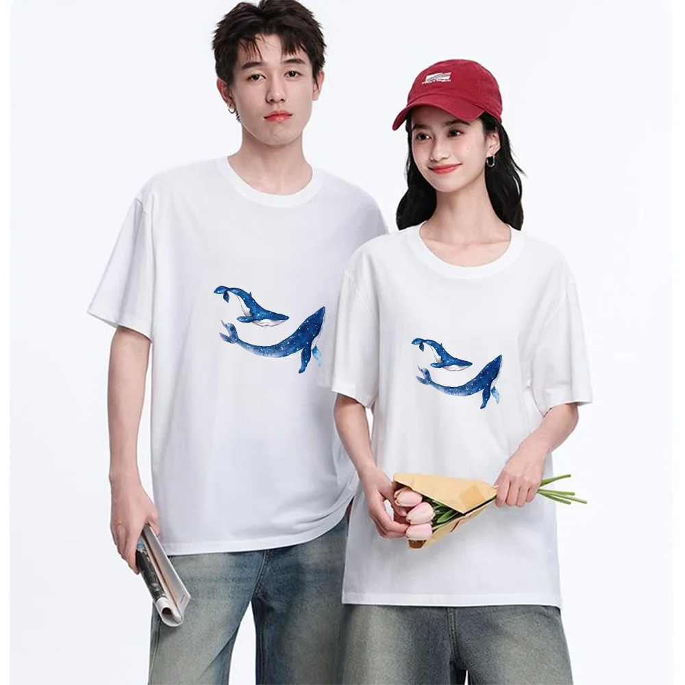 Blue Whale Starry Sky Printed T Shirt Breathable Fabric S-XXL Personalized Custom T Shirt Casual Short Sleeve Tee Aesthetic Grap