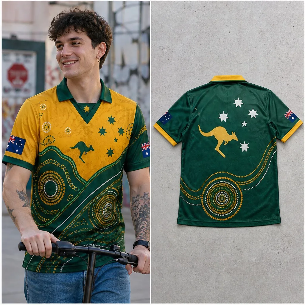 Mens Australia Kangaroo Southern Stars Dot Art Semi Polo V Neck T Shirt Short Sleeve Casual Streetwear Summer Active Top Fashion