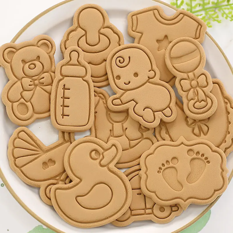 Baby Shower Cookie Embosser Mold Cartoon Cookie Mold Home Baking DIY Fondant Mold 3D Biscuit Press Cutting Die Cake Decorating