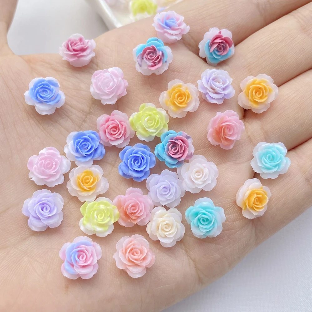 50Pcs New Cute Resin 10mm Mini Colorful Flowers Series Flat Back Manicure Parts Embellishments For Hair Bows  Accessorie