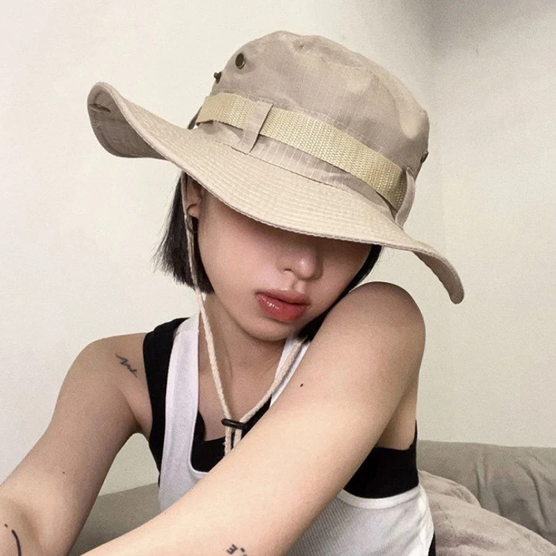 2023 New Fashion Summer Bucket Hat Cowboy Men Outdoor Fishing Hiking Beach Hats Breathable Anti UV Sun Cap Large Wide Brim