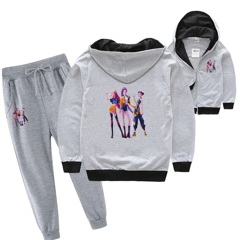 

KPop охотники на демонов с мультяшным принтом, детский осенне-зимний комплект с капюшоном и штанами, милый пуловер с длинными рукавами, домашняя одежда, подарок