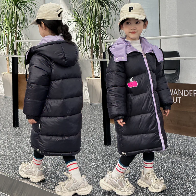 

Girls Coat Jacket Winter Cotton Windbreak 2023 Cherry Warm Plus Thicken Furs Overcoat Teenagers Formal Children's Clothing