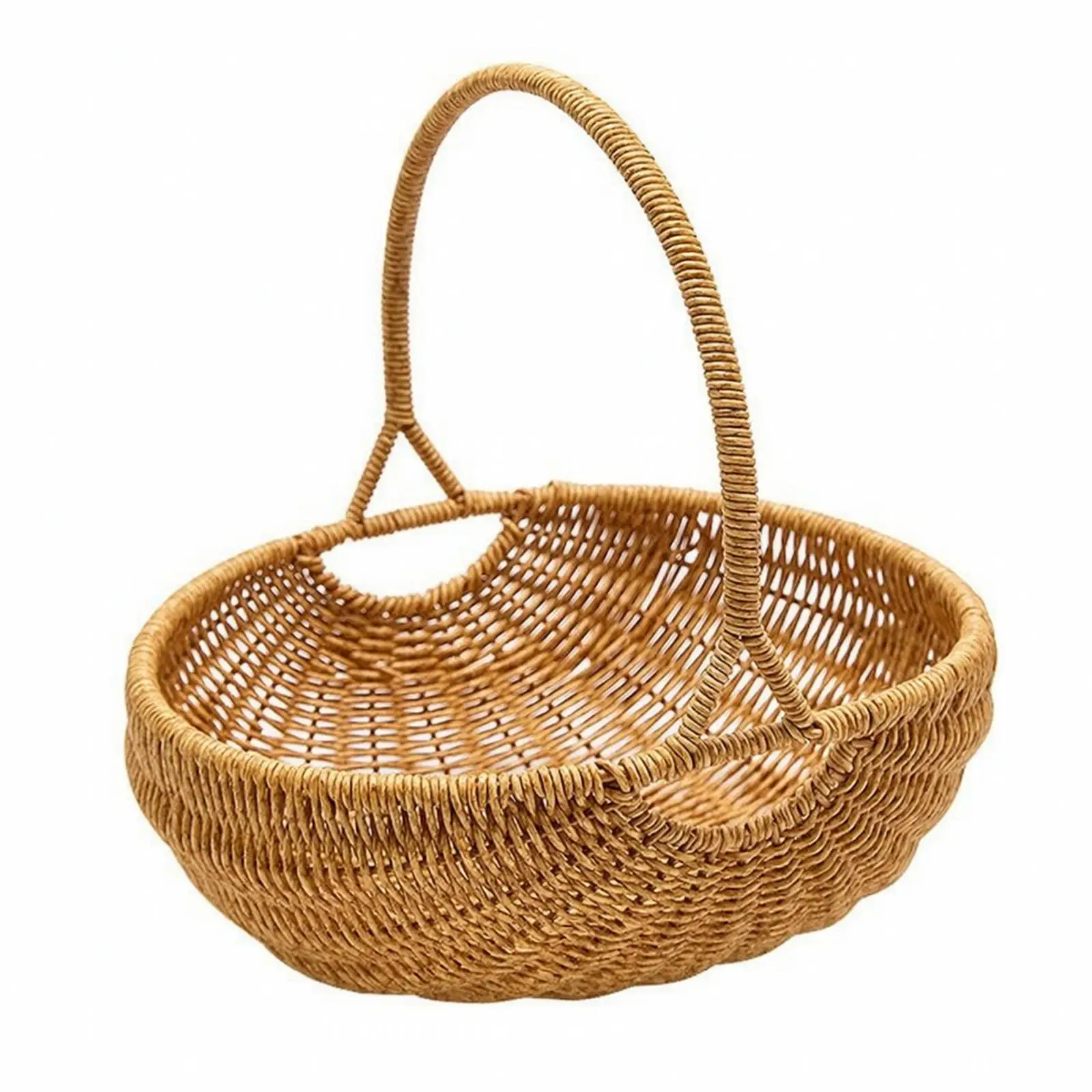 Oval Woven Basket with Handle Multi-Purpose Faux Rattan Woven Basket Sturdy Rustic for Grocery Shopping, Outdoor Picnics