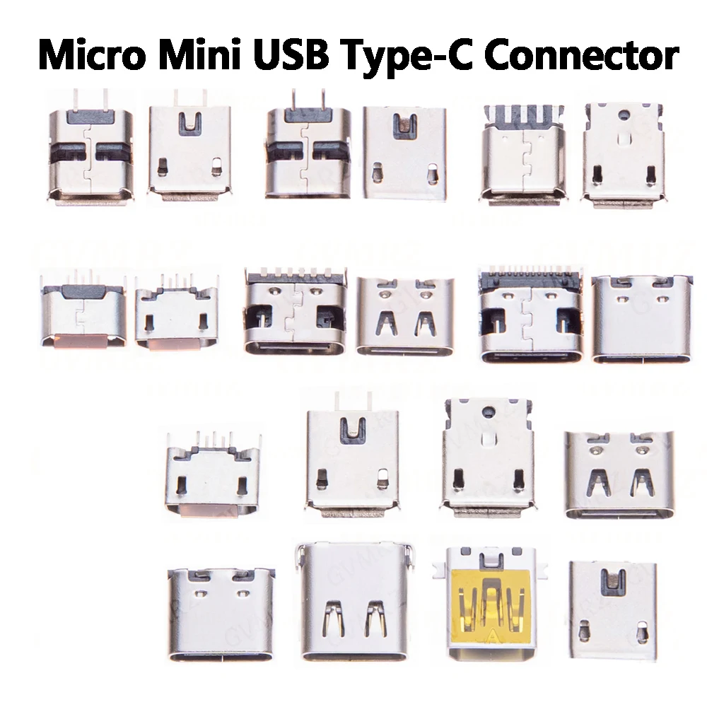 Micro Mini USB Type-C Connector Jack Mix Kit 2P 5P Male Female Charging Port Socket SMT DIP For Phone PCB Repair 6P 16P 24P