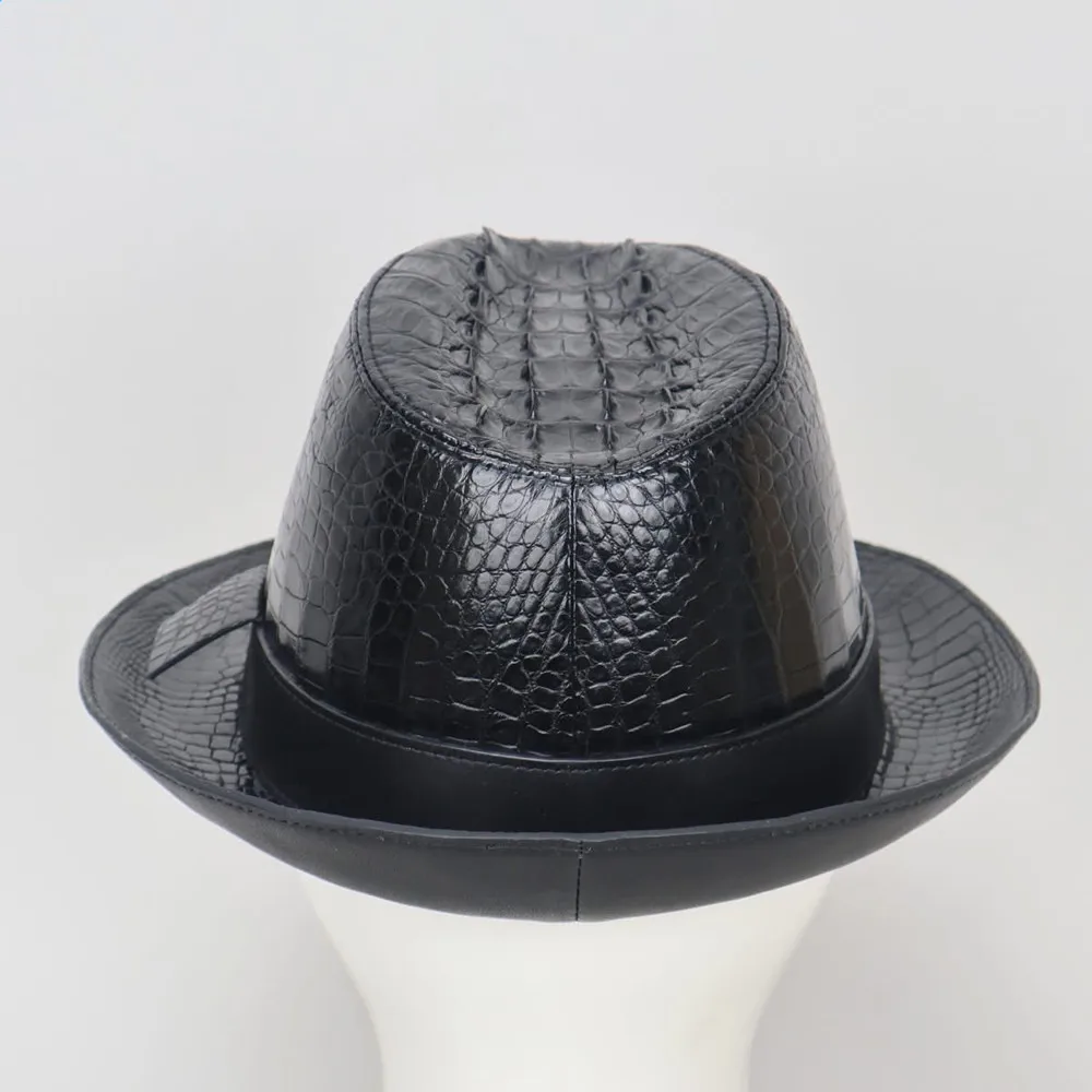 Authentic crocodile leather men's wide-brimed hat exotic style real crocodile leather men's magician foldable hat cowboy hat