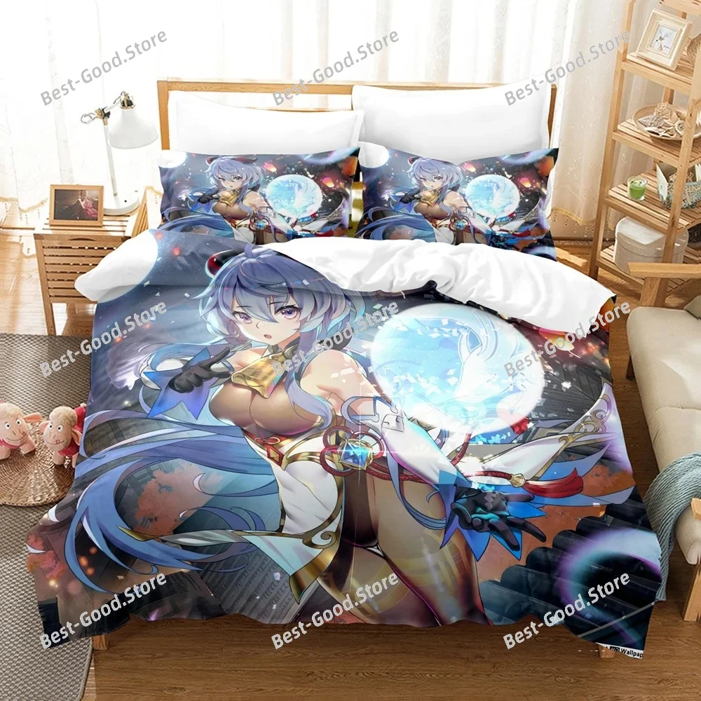 New 3D Digital Printed Games Genshin Impact  Three-Piece Bedding Set With Winter Home Polyester Quilt Cover With Cartoon Pattern