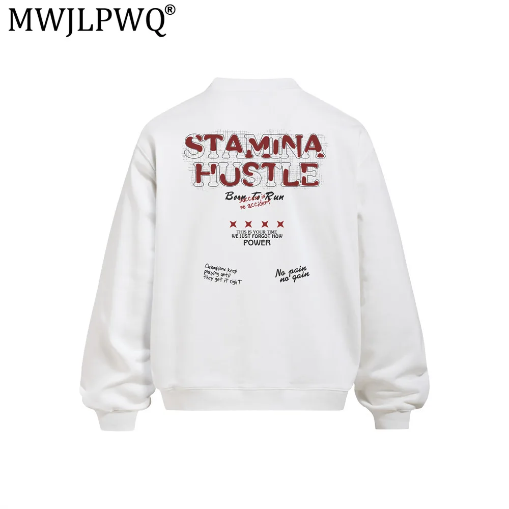 MWJLPWQ Letter Print Loose Round Neck Sweatshirt Men's American Trendy Spring Autumn Male Casual Fit Long Sleeve Tops 20692