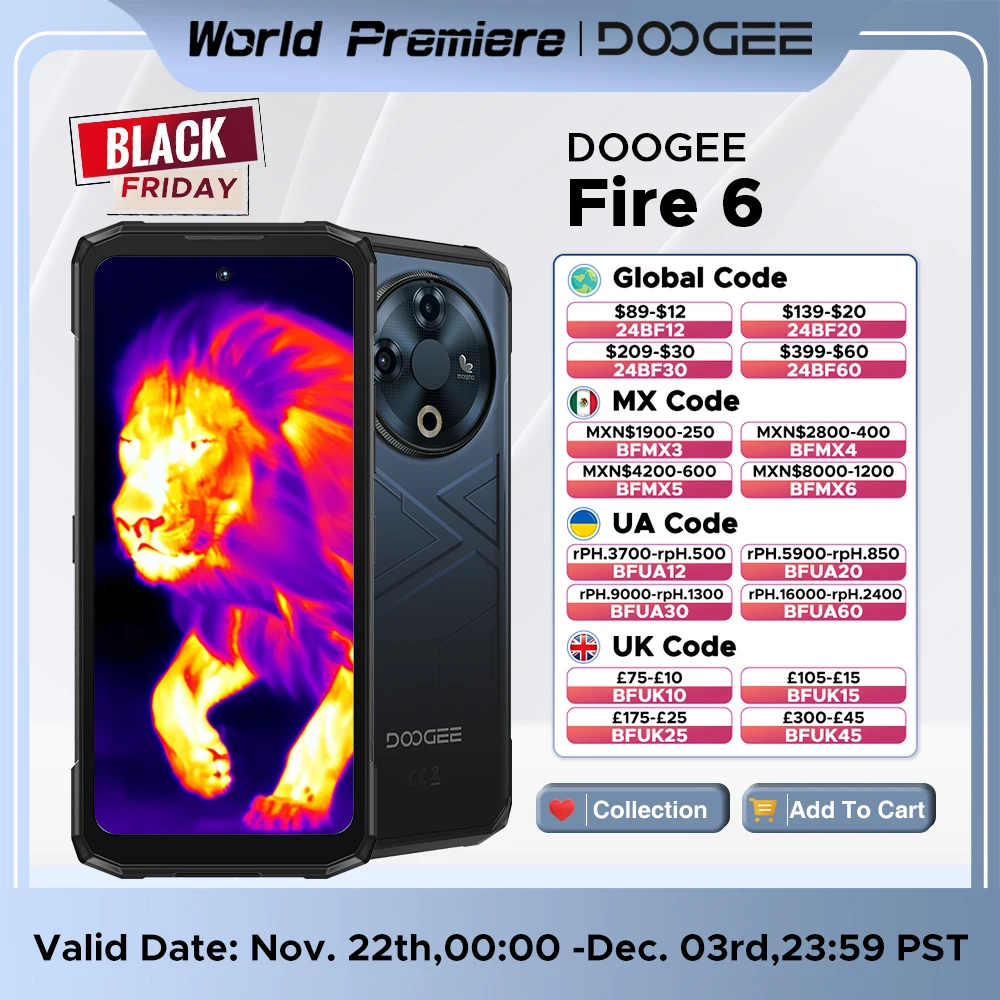 Estreno mundial DOOGEE Fire 6 teléfono resistente pantalla de 6,56 