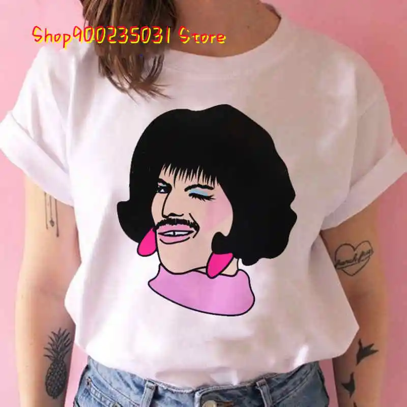 Women Freddie Mercury T-Shirt Summer Short Sleeve Tee Shirt Harajuku Tshirt The Queen Band High Street Y2k Tops Female