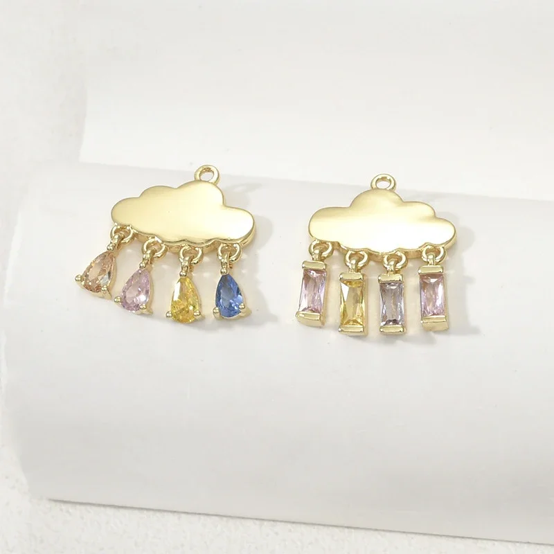 

Brass Gold Plated Rain Cloud Charm Waterdrop Colorful Zircon Rainbow Pendant For Diy Necklace Earrings Jewelry Making Findings
