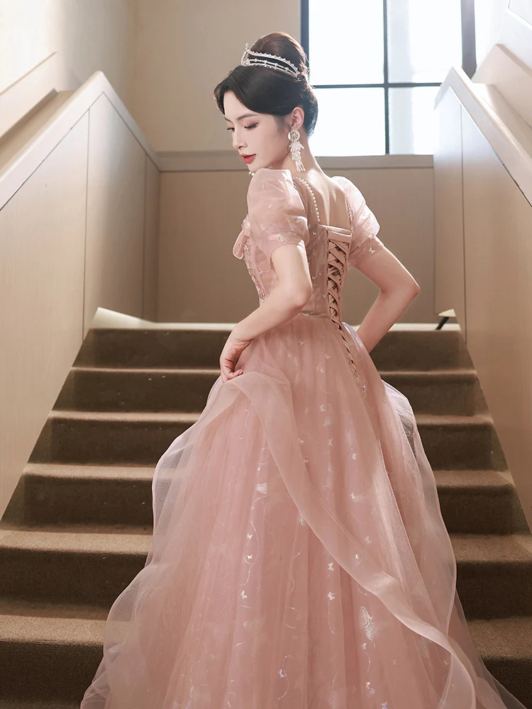 

Pink Evening Gown Ultra Fairy Small Luxury High End Banquet Host High End Sensation Vocal Art Exam Ele Manner