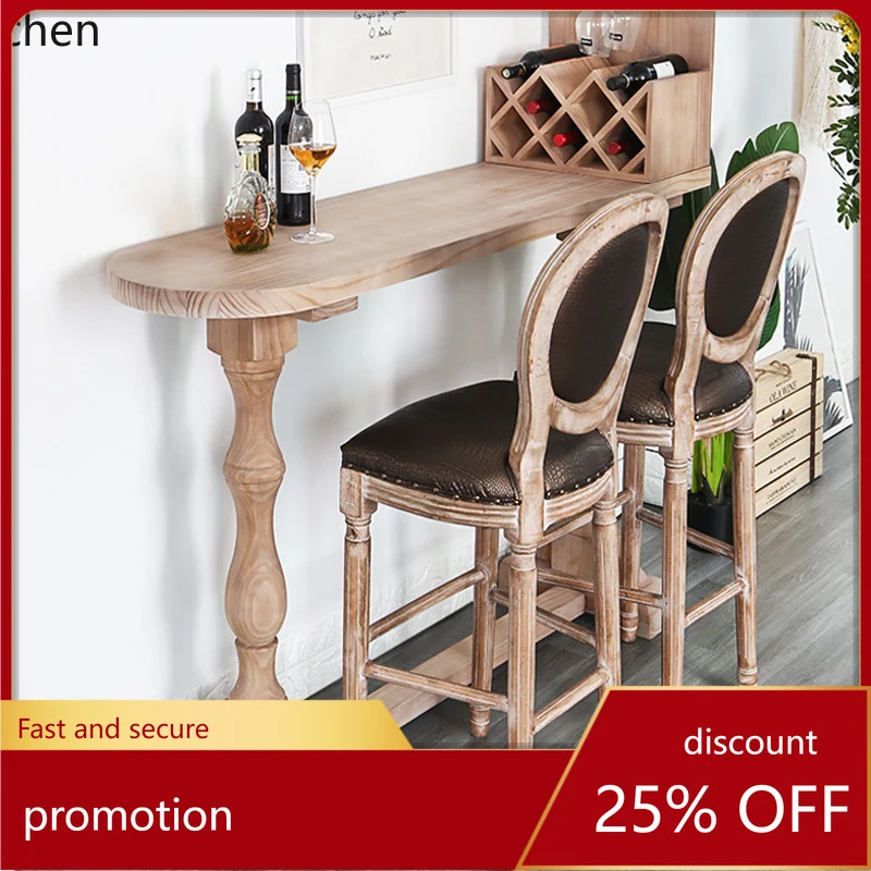

HT solid wood small bar table household living room kitchen wall partition bed and breakfast high table and chairs