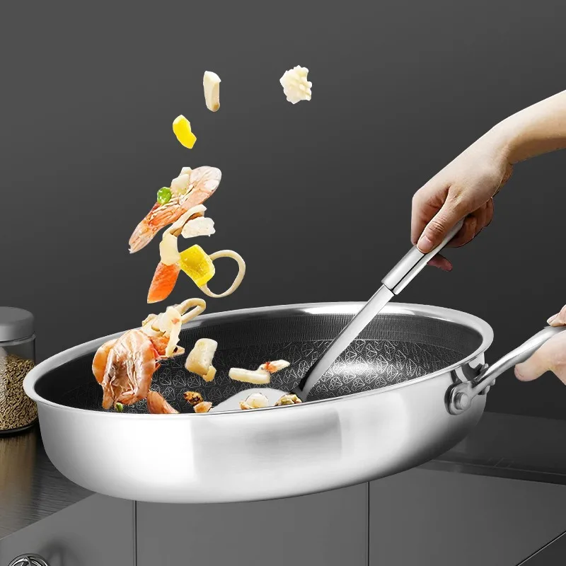 Giyoca مقلاة على شكل قرص العسل مقلاة غير لاصقة غير مطلية 316 من الفولاذ المقاوم للصدأ للمطبخ المنزلي أوعية متعددة الوظائف عالمية للمواقد #4