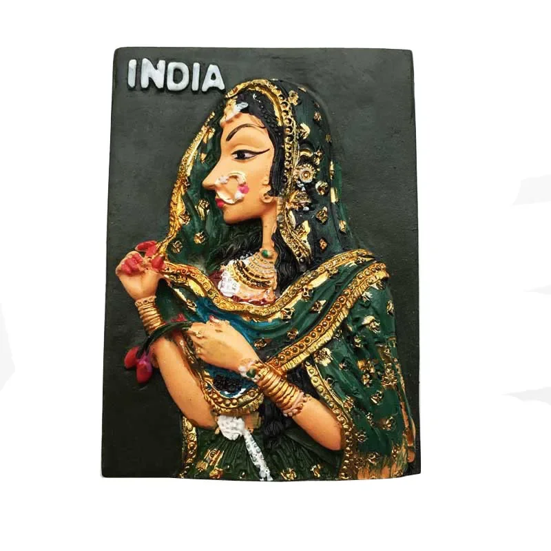 India Fridge Magnet Souvenir New Delhi Stupa Taj Mahal Ganges River Goa Punka Bar Sari Girl Painting Decoration Magnet of Craft