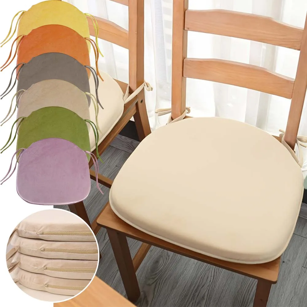 

Winter Velvet Dining Chair Pads Thickened Student Horseshoe-shaped Seat Cushion with Secure Ties Various Color Home Supplies 방석