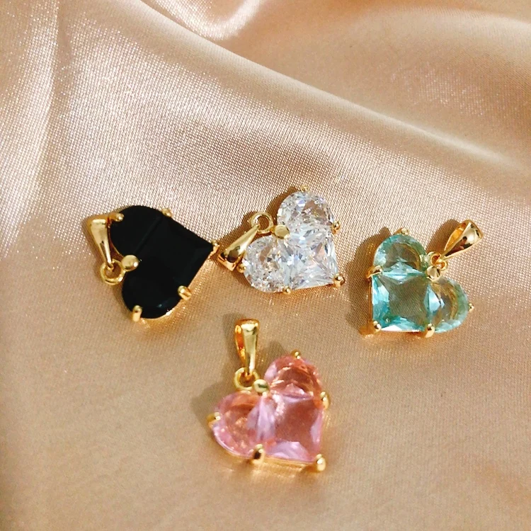 2 pieces CZ pave Gold Heart Charms 20x14mm, 18K Gold Plated Brass Heart Pendants