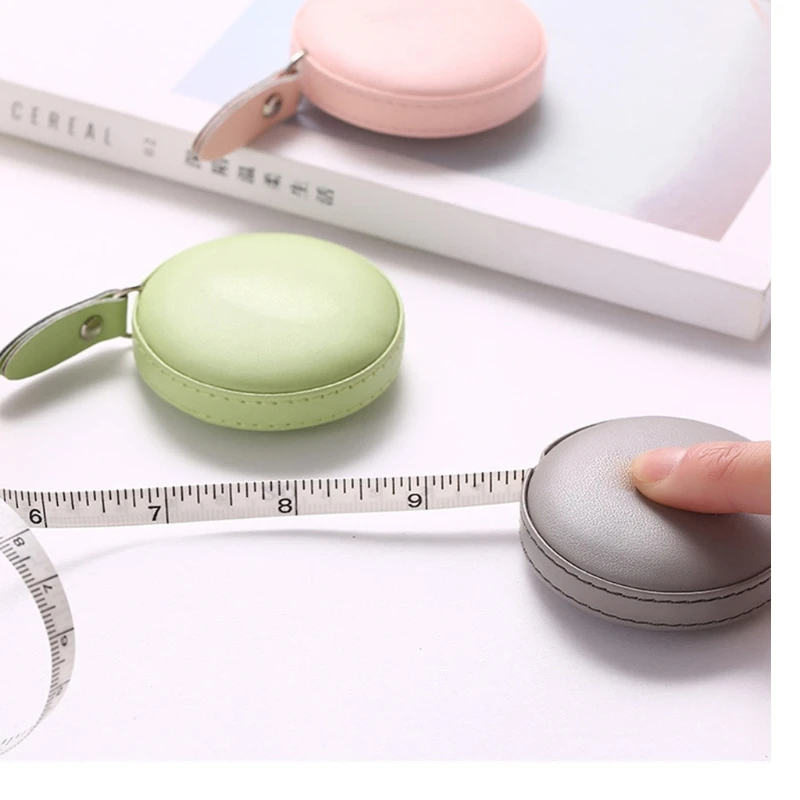 2024 New 150cm Retractable Tape Measure with Round Faux Leather Case Pocket Size Soft Portable Dual Sided Ruler Measurement Tool