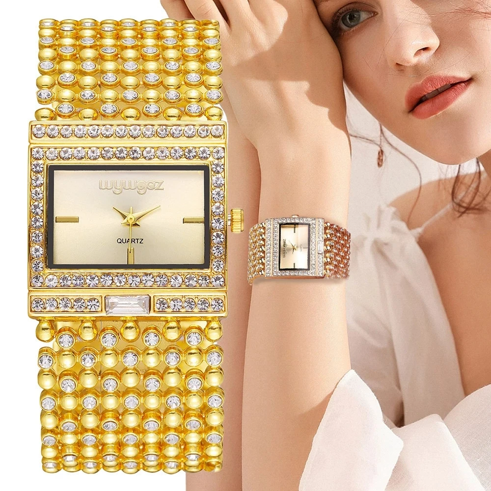 New Fashion Luxury Woman Crystal Bracelet Watch Women Big Wide Wristwatches Ladies Stainless Steel Quartz Watches Reloj Mujer
