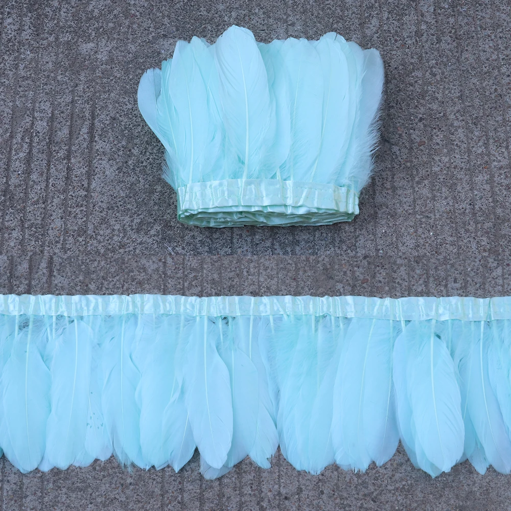 1 Yard Natural Goose Feathers Fringe Trimming Leather Pink White Plumes Ribbon For Wedding Decoration DIY jujuhat Crafts