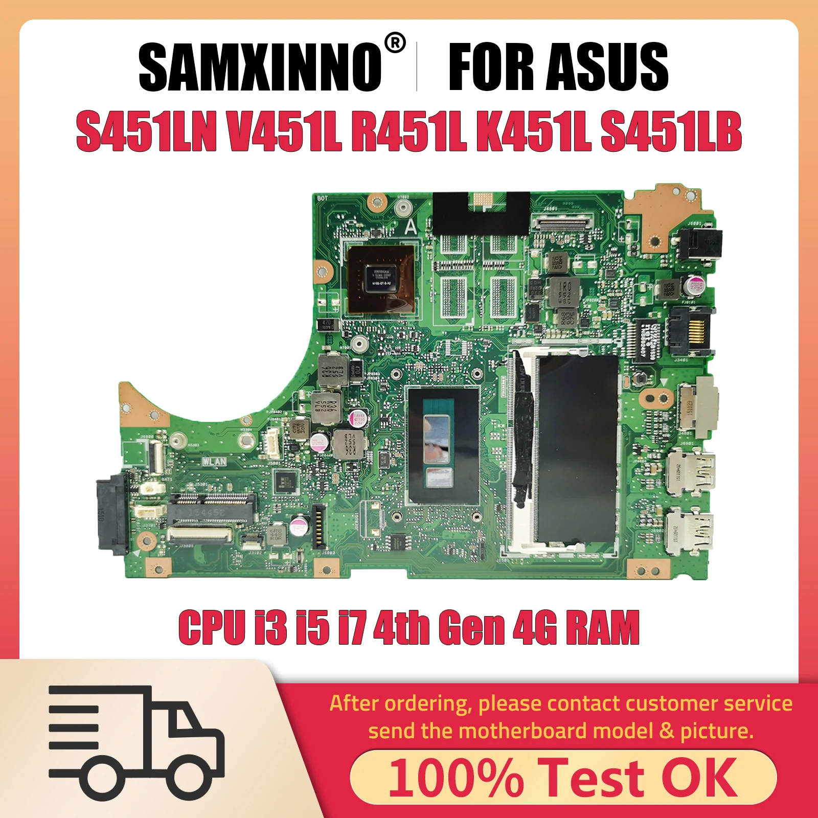 S451LN Notebook Mainboard For ASUS V451L S451L S451LB S451LA R451L K451L Laptop Motherboard With CPU i3 i5 i7 4th Gen 4G RAM