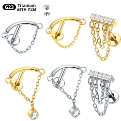 1PC Hidden Helix Piercing Titanium Flat Back Earrings CZ Drape Chain Internally Threaded Cartilage Helix Stud Earring Piercing