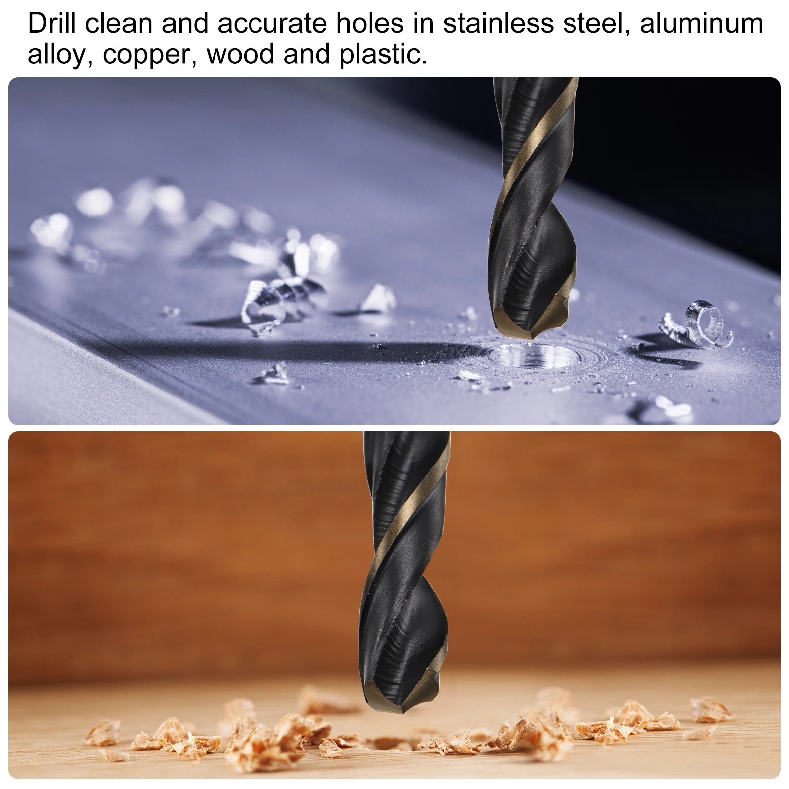 6pcs Jobber Drill Bits 3/4/5/6/7/8/9/10/11/12/13mm HSS Split Point Twist Drill Bits Black for Stainless Steel Metal Plastic Wood