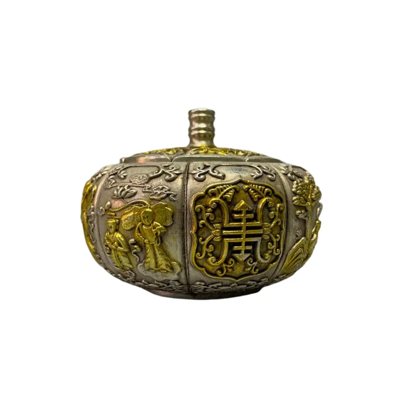 

Qianlong dynasty Tibet Buddhism white copper incense burner Cupronickel Gilding Incensory Incense Burner Aromatherapy holder