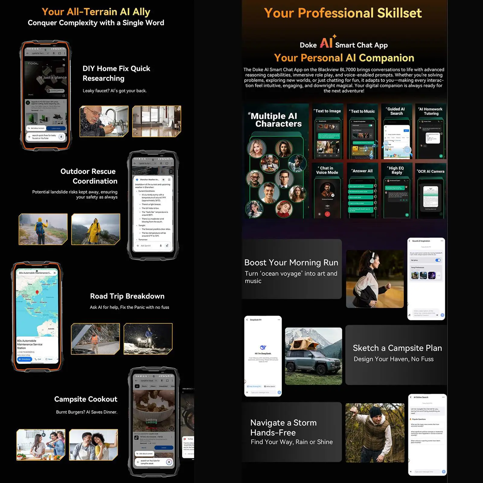 BLACKVIEW BL7000 5G AI هاتف متين 8GB + 256GB 6.78 "HD + 2.4K عرض 120 هرتز أندرويد 15 الأبعاد 6300 7500Amh NFC الهاتف الذكي