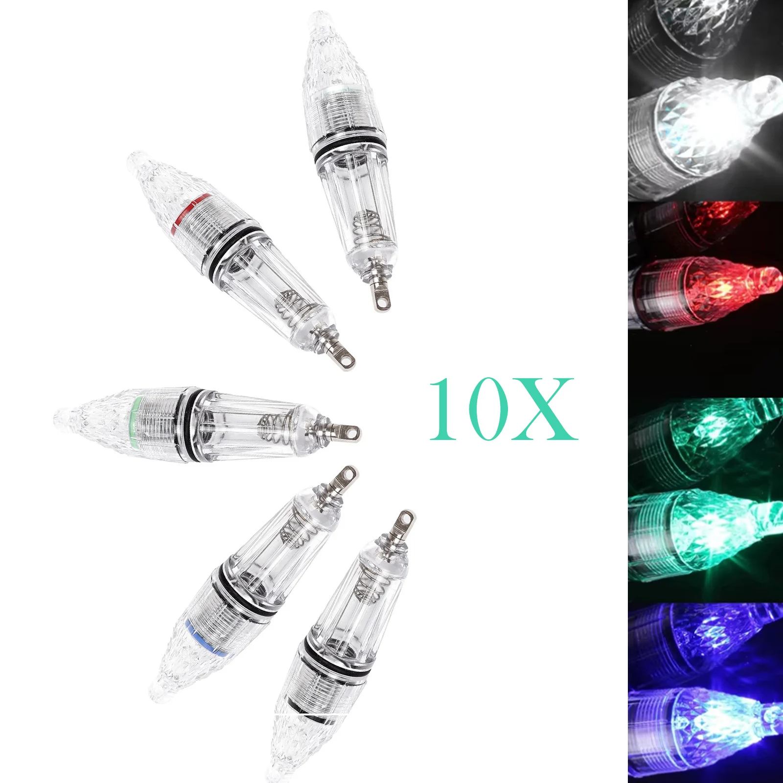 

10X глубокая капля привела рыболовный свет подводная приманка приманка для рыбы водонепроницаемые огни красный многоцветный батарея работает мигающей