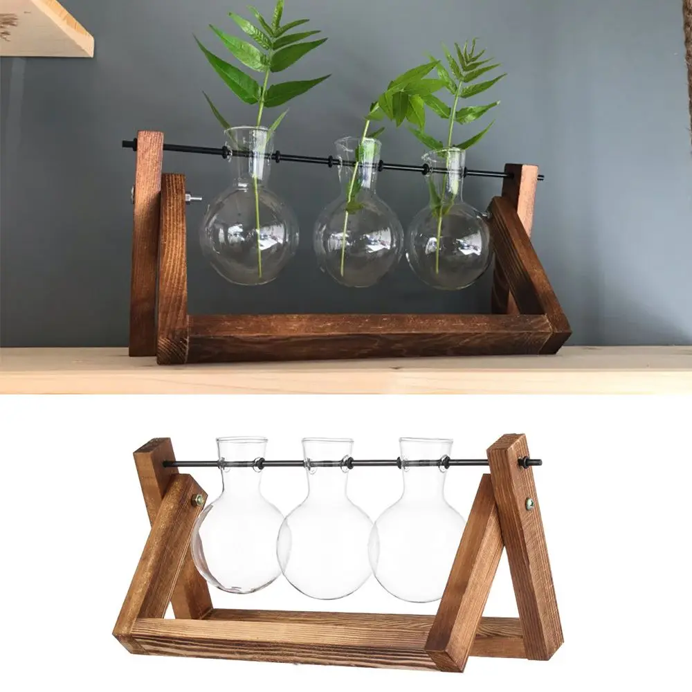 

Decoration Terrarium Tabletop Bonsai Glass Vase Wooden Frame Hydroponic Plant Vases Flower Pot