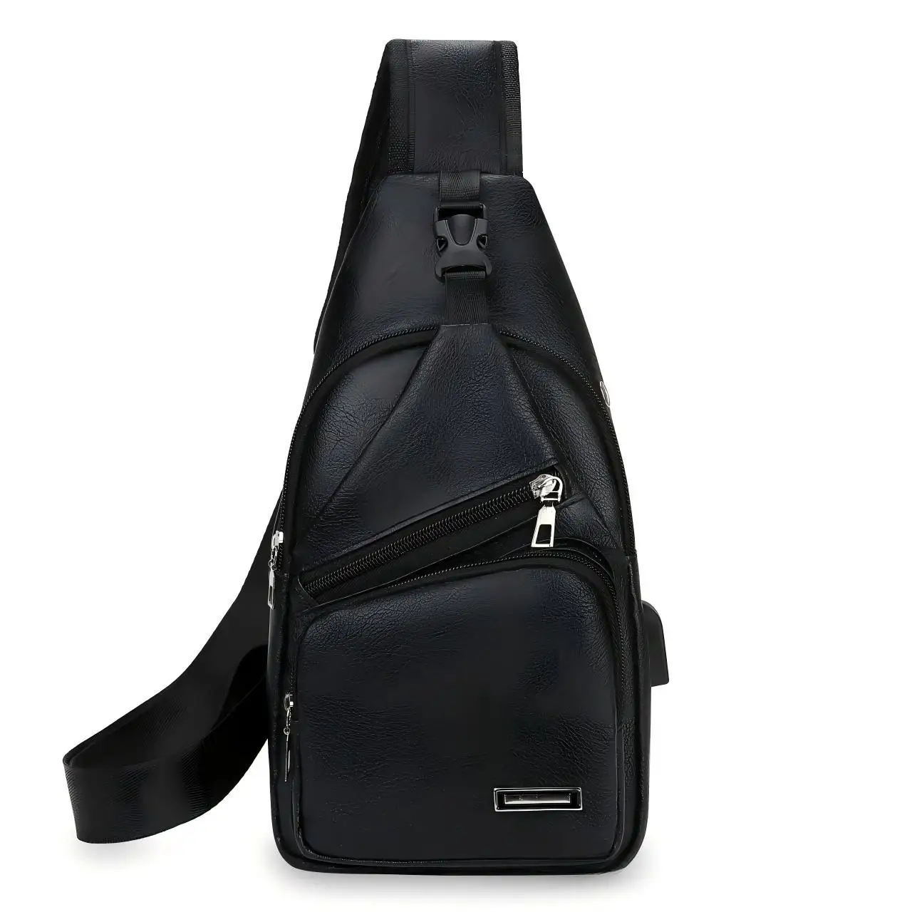 Homefish Simple and Fashionable Casual Solid Color PU Multifunctional USB Charging Zipper Chest Bag Crossbody Bag for Commuting