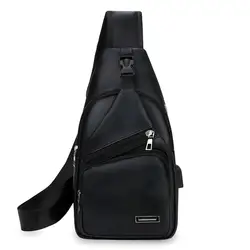 Homefish Simple and Fashionable Casual Solid Color PU Multifunctional USB Charging Zipper Chest Bag Crossbody Bag for Commuting