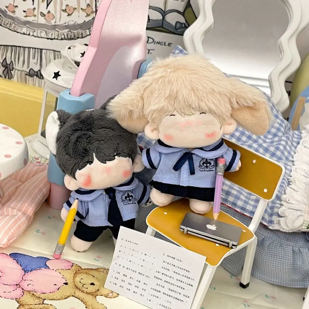 Geschenk 10 cm 20 cm Kleidung Blau Wickelkleid Spiel Bluse Rock Anzug Mini Schulanzug Spielhaus Hemd Krawatte Hosen Set Baumwolle