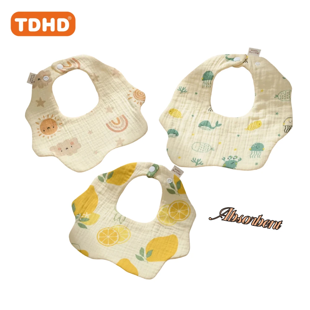TDHD Celemek Air Liur Bayi Muslin untuk Anak Laki-laki Perempuan 1 Pak, Celemek Bayi Dapat Disesuaikan untuk Air Liur dan Tumbuh Gigi, Celemek Bandana Bayi Katun Lembut
