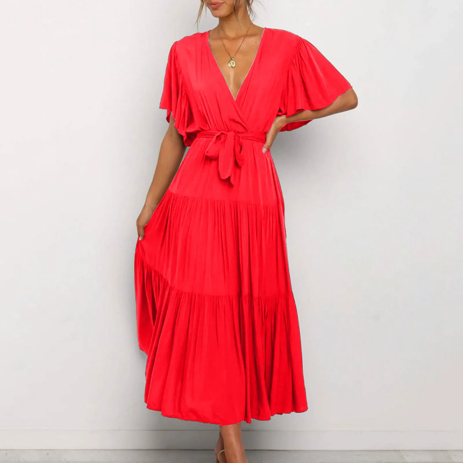 Black Women Summer Elegant Belt Robe Cotton V-neck High Waist Long Maxi Dress 2024 A-line Casual Vacation Office Lady Dress