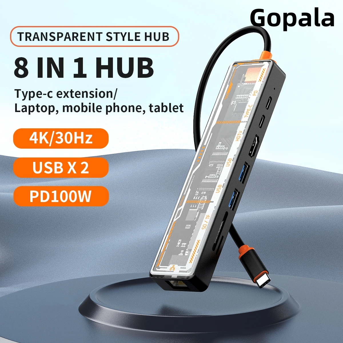 Gopala Arylic 8 в 1 USB C к HDMI многопортовый адаптер с Ethernet, 100 Вт PD, USB 3,0, USB2.0, TF/SD кардридер, док-станция USB C