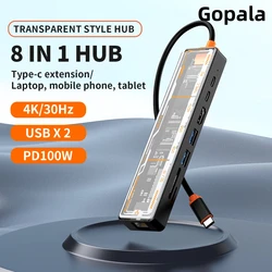 Gopala arylic อะแดปเตอร์8 in 1 USB C TO HDMI พอร์ตหลายพอร์ตกับอีเธอร์เน็ต100W PD 3.0 USB USB2.0 tf/ การ์ดรีดเดอร์ SD, USB C Dock