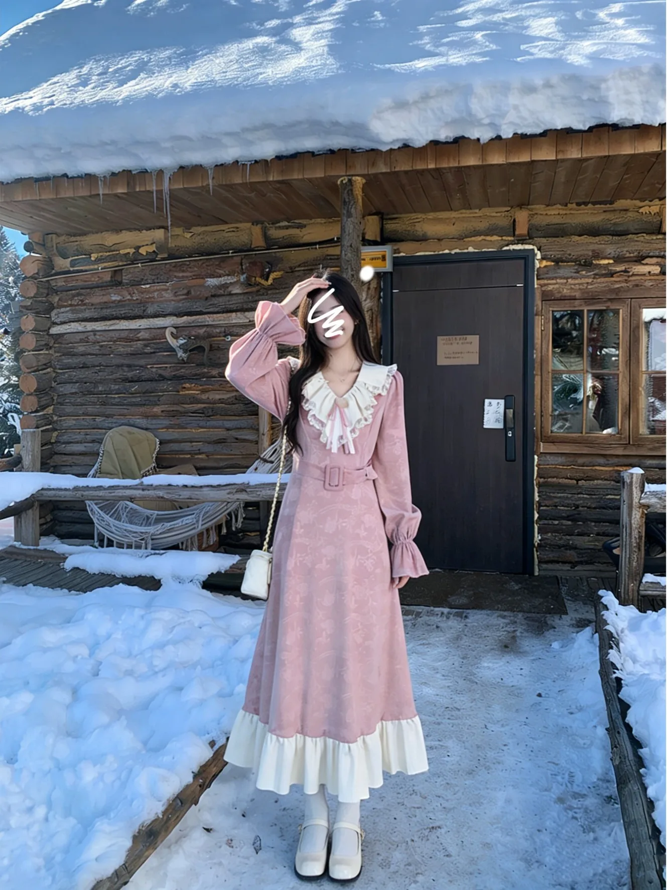 

Винтажное розовое платье из синели, женское нишевое платье в стиле Харадзюку с кукольным воротником и поясом, юбка-миди трапециевидной формы, шикарный модный офисный костюм