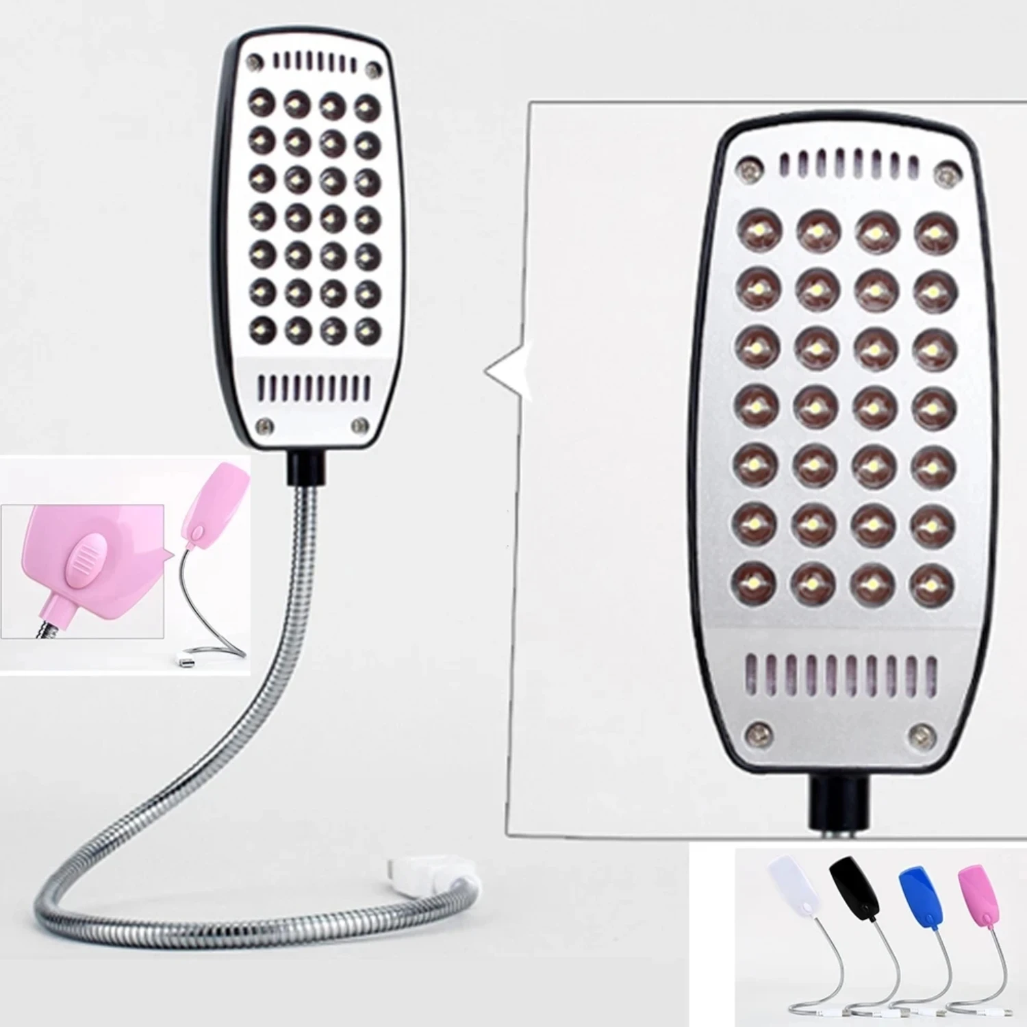 USB LED Book Light 28 LEDs Flexible Eye Protection Reading Lamp AdjustableTable Lights 4 Colors  Bedroom Study Lighting