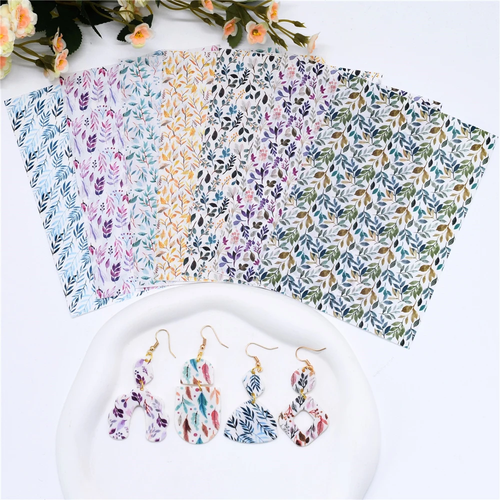 SNASAN Leaf Feather Pattern Akwarelowy papier transferowy do gliny polimerowej Miękka ceramika Wisiorki Kolczyki Materiał do wyrobu biżuterii — zdjęcie 6