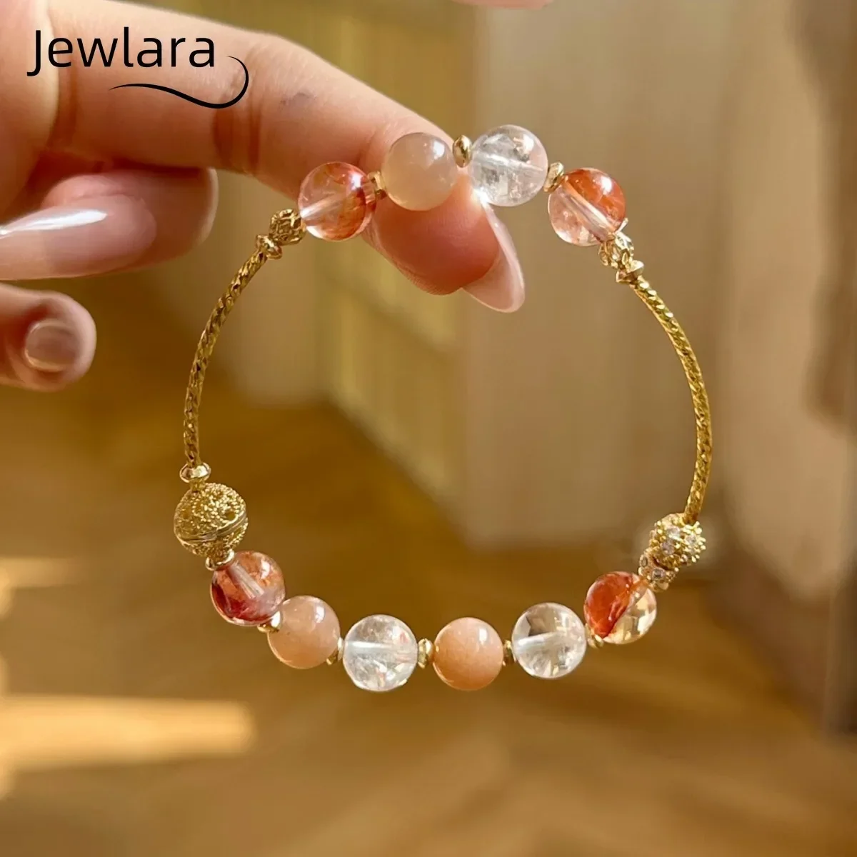 JEWLARA Jewelry Jewelry Natural Red Glue Flower White Crystal Orange Moonlight Bracelet Crystal Koi
