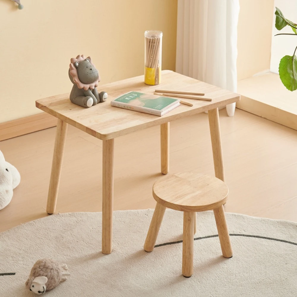 Nordic children's solid wood desk kindergarten writing and painting low table learning special stool table log chair simple