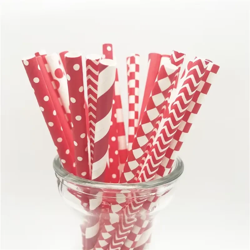Red Colored Biodegradable Paper Party Bar Accessories Straw