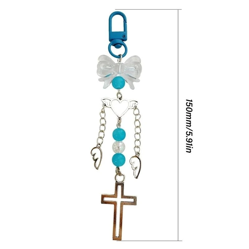 أنيقة الفراشة Bowknot Heart Termic Crosss سحر سلسلة المفاتيح في سبيكة بيضاء