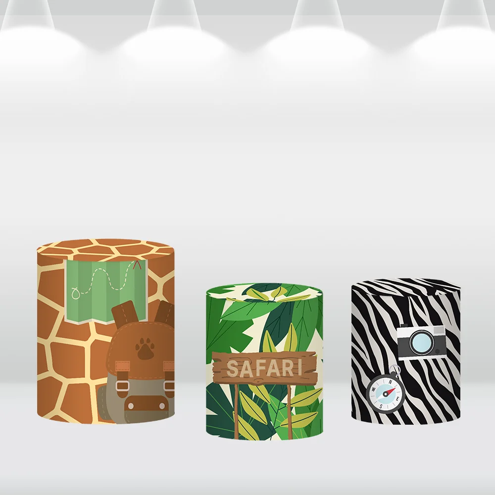 Джунгли Сафари вечерние украшения мультфильм животные мальчик первый день рождения круглый фон крышка новорожденный детский душ крышка цилиндра