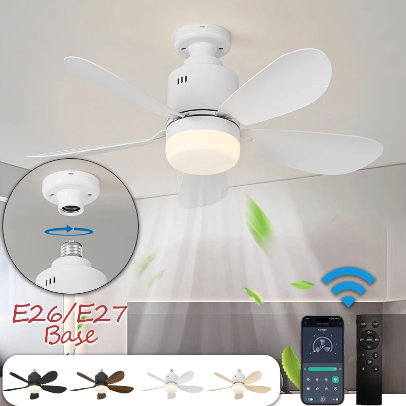 

LED Fan Light E26/E27 Socket with APP & Remote 52.5cm 4 Speed Socket Ceiling Fans with Lighting Light Bulb Fan for Bedroom Home