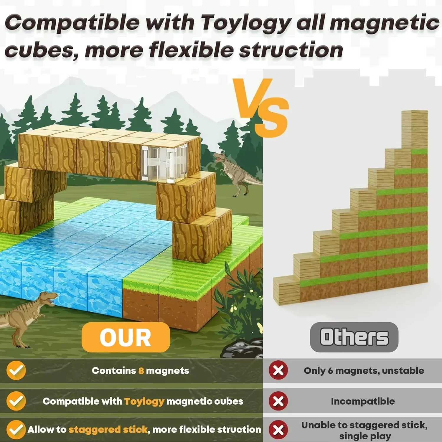 100 Uds. Bloques magnéticos para construir minas, juego mundial magnético para niños y niñas, juego de construcción magnética, juguetes sensoriales STEM para regalos para niños pequeños