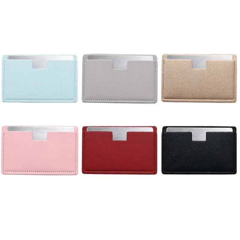 Stainless Steel Card Cosmetics Mirror Portable Mini Unbreakable Makeup Mirror Shatter Proof Leather Sleeve Pocket Size Mirror